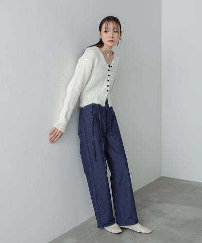 ショートシャギーくるみボタンカーディガン