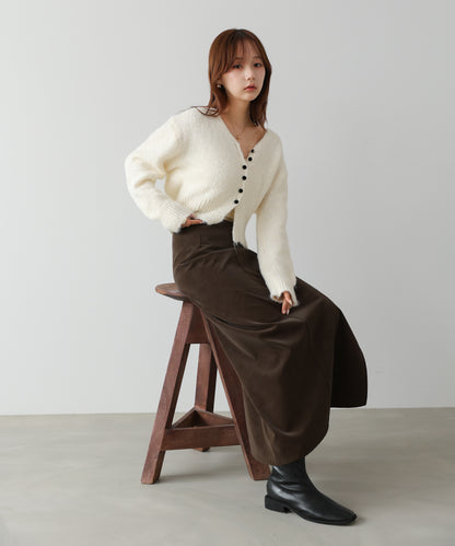 ショートシャギーくるみボタンカーディガン