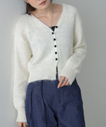 ショートシャギーくるみボタンカーディガン