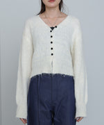 ショートシャギーくるみボタンカーディガン