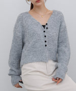 ショートシャギーくるみボタンカーディガン
