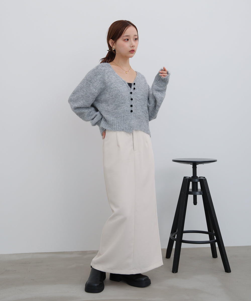ショートシャギーくるみボタンカーディガン