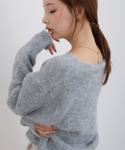 ショートシャギーくるみボタンカーディガン