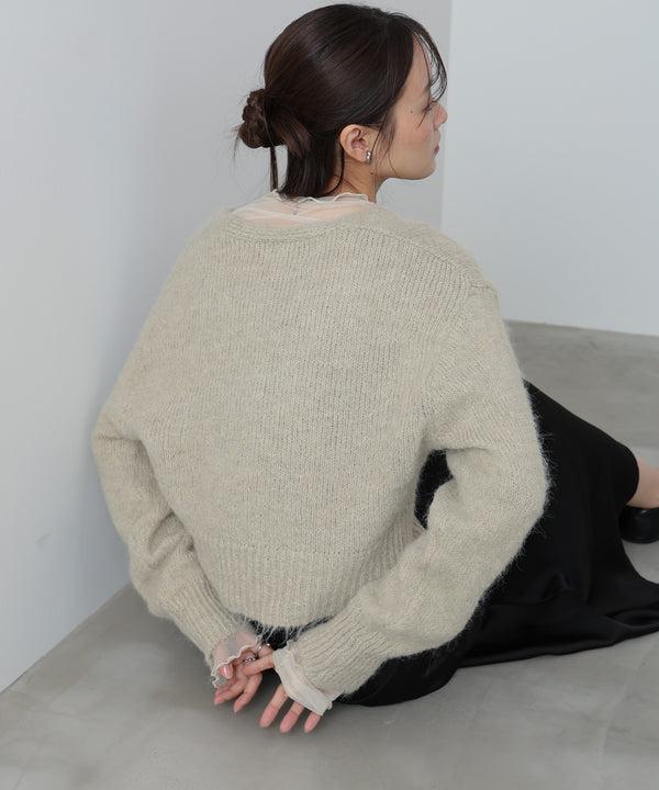 ショートシャギーくるみボタンカーディガン