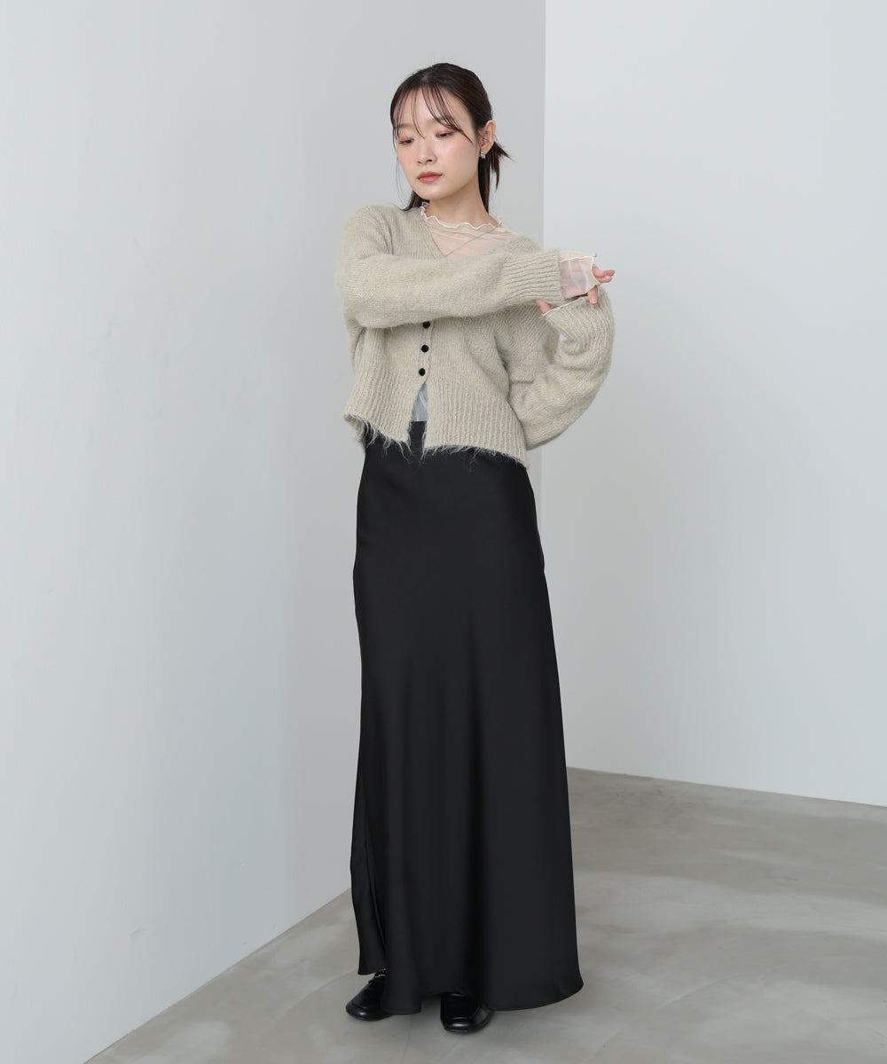 ショートシャギーくるみボタンカーディガン