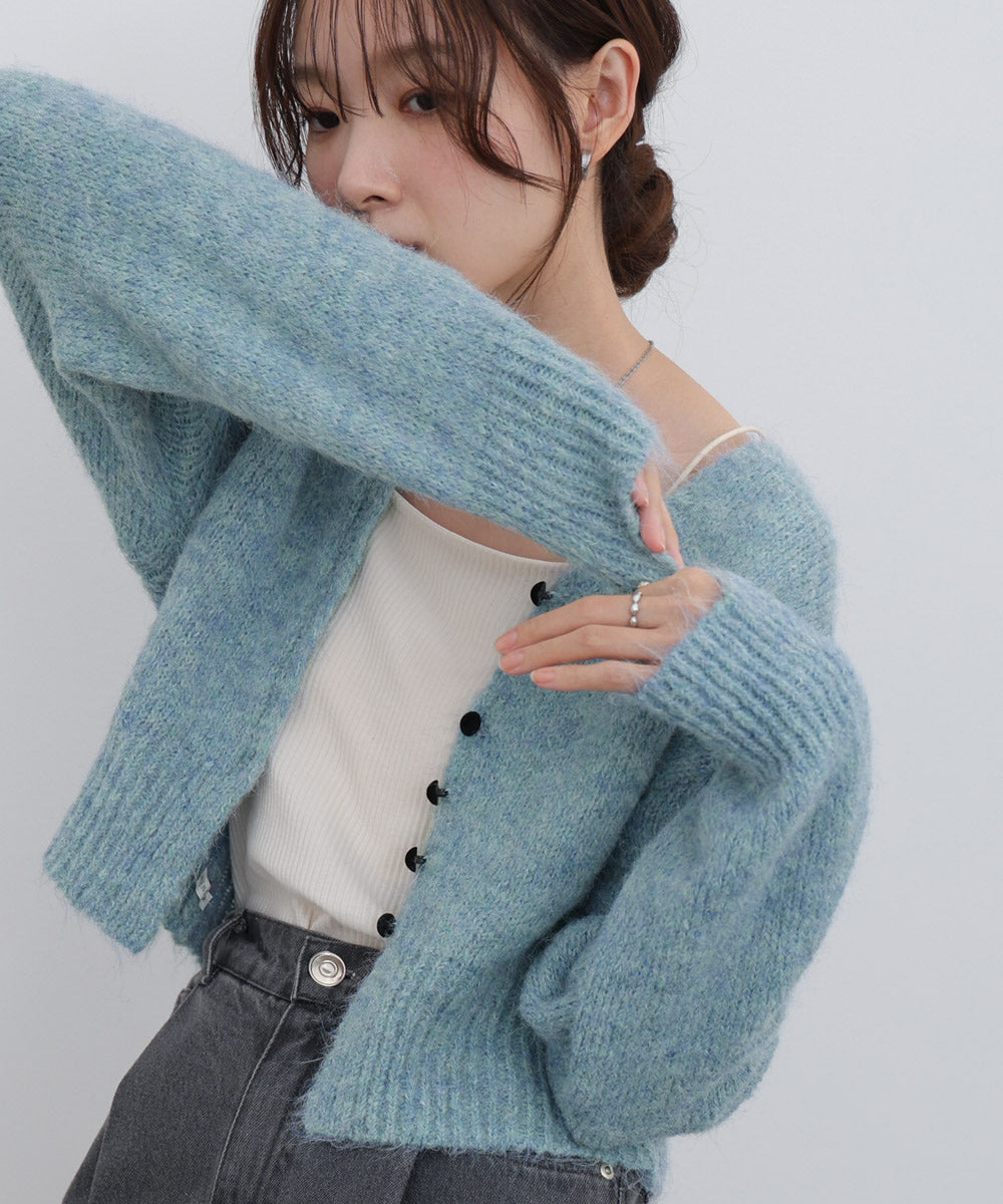 ショートシャギーくるみボタンカーディガン
