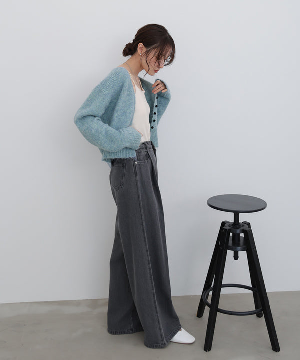 ショートシャギーくるみボタンカーディガン