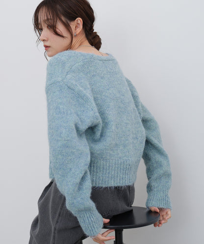 ショートシャギーくるみボタンカーディガン