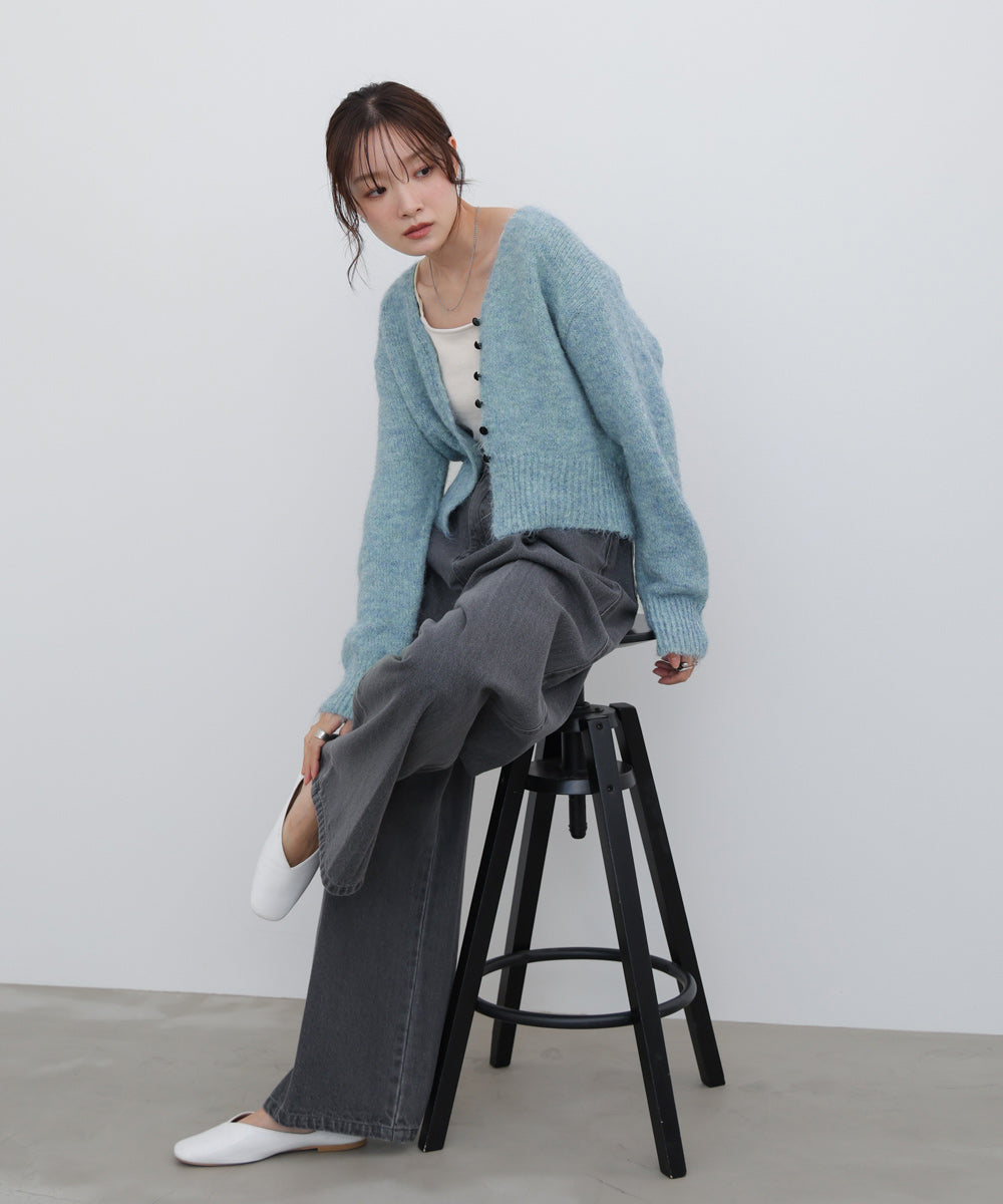 ショートシャギーくるみボタンカーディガン