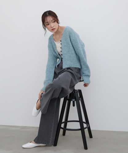 ショートシャギーくるみボタンカーディガン