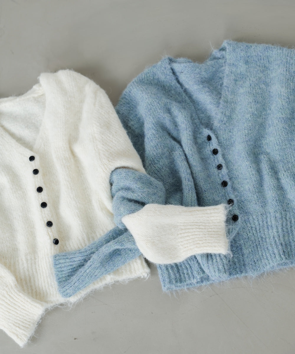 ショートシャギーくるみボタンカーディガン