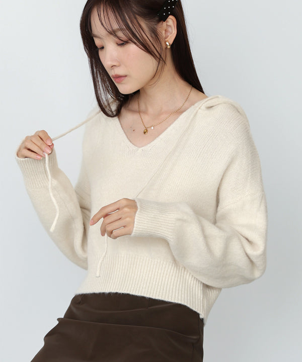 ショートフーディーニットトップス