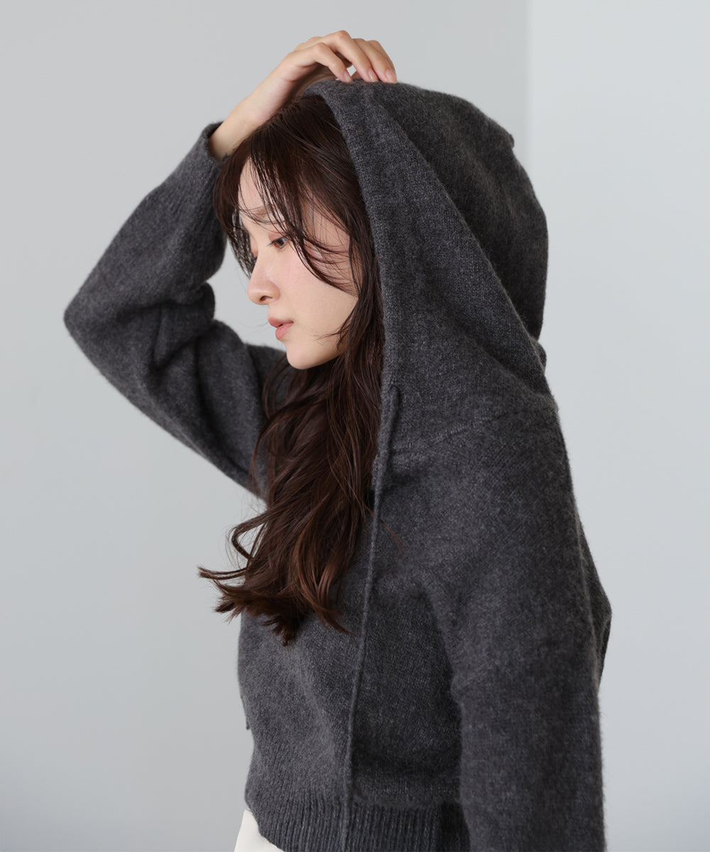 ショートフーディーニットトップス