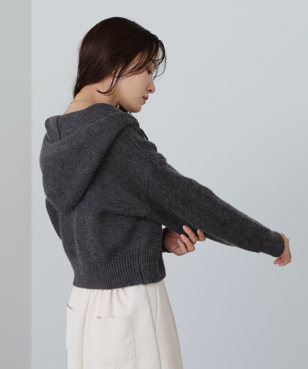 ショートフーディーニットトップス