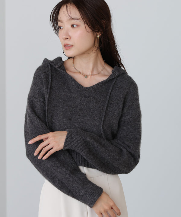 ショートフーディーニットトップス