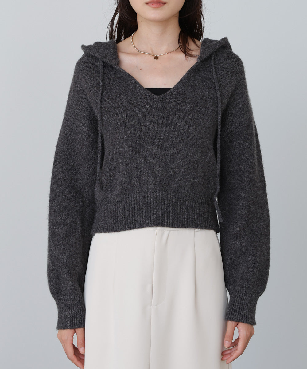 ショートフーディーニットトップス