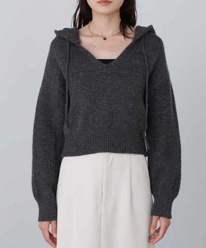 ショートフーディーニットトップス