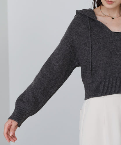 ショートフーディーニットトップス