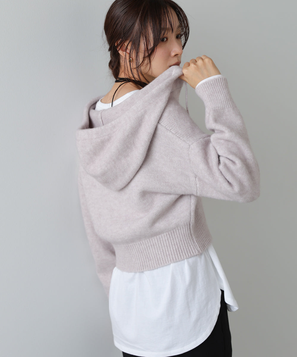 ショートフーディーニットトップス