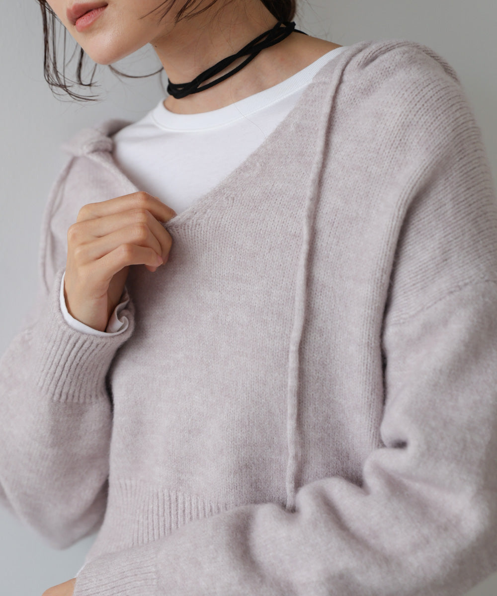 ショートフーディーニットトップス