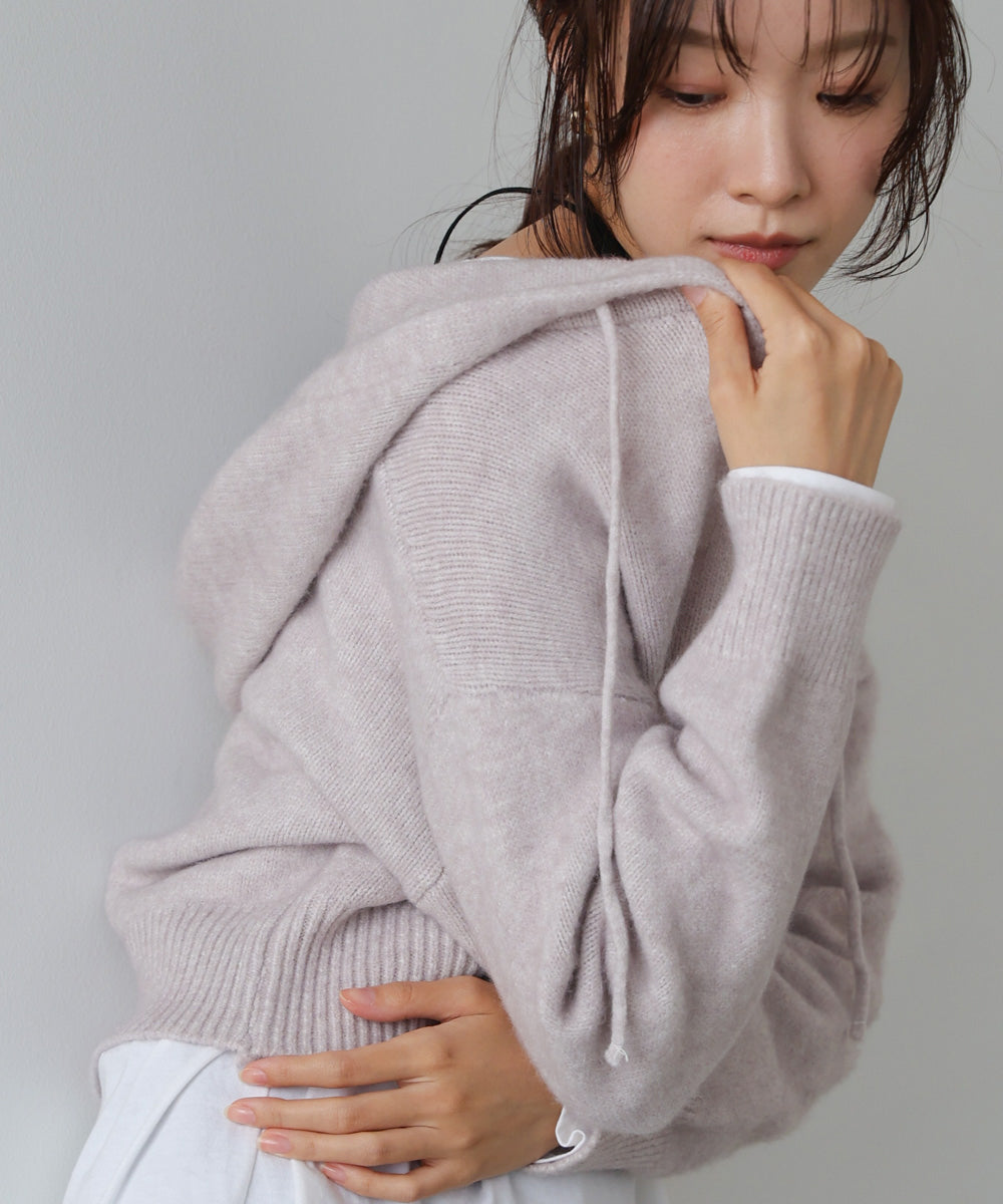 ショートフーディーニットトップス