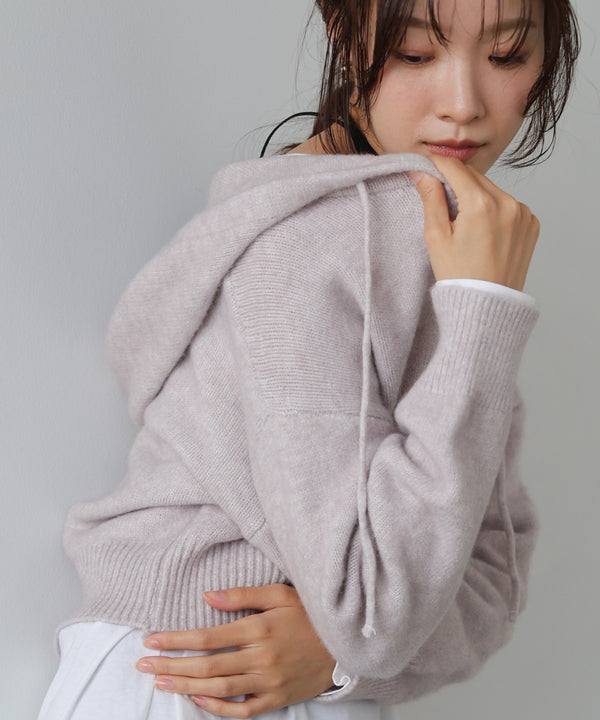 ショートフーディーニットトップス