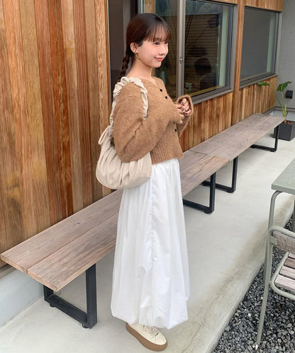 ショートシャギーくるみボタンカーディガン