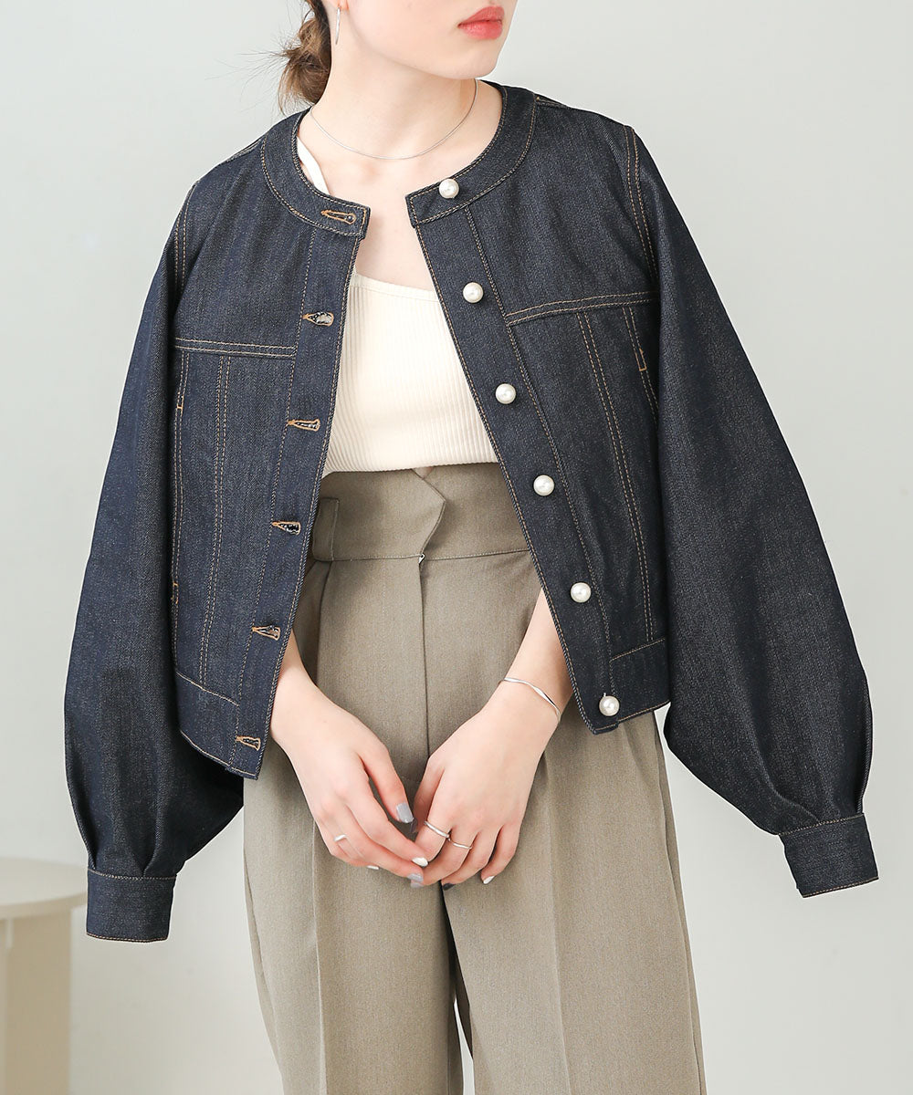 PEARL BUTTON DENIM BLOUSON – Bab