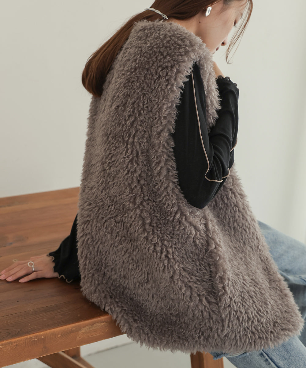 LONG POODLE ECO FUR VEST