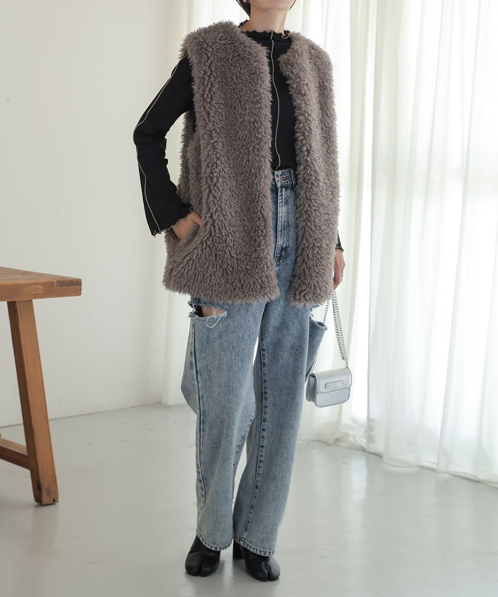 LONG POODLE ECO FUR VEST