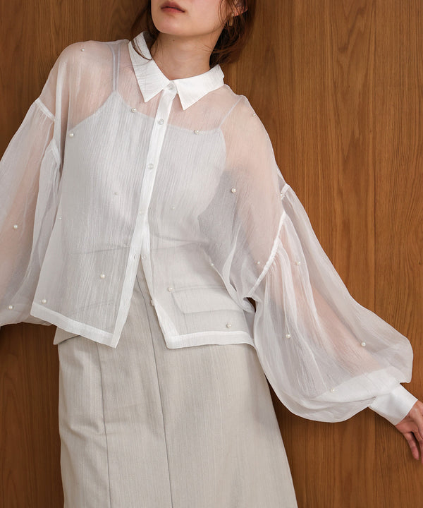 PEARL SHEER VOLUME SLEEVE SHIRT BL