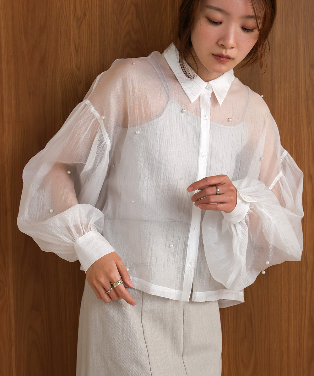PEARL SHEER VOLUME SLEEVE SHIRT BL
