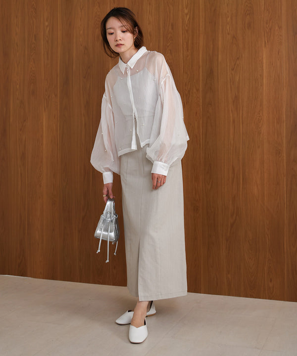 PEARL SHEER VOLUME SLEEVE SHIRT BL