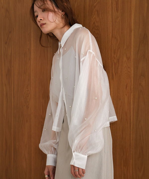 PEARL SHEER VOLUME SLEEVE SHIRT BL