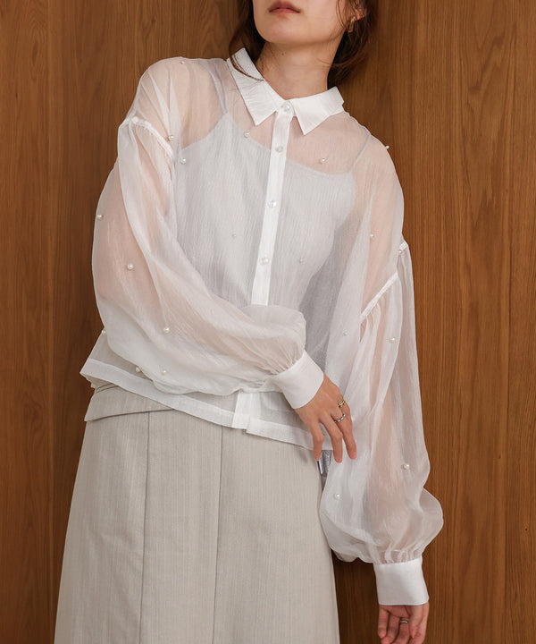 PEARL SHEER VOLUME SLEEVE SHIRT BL