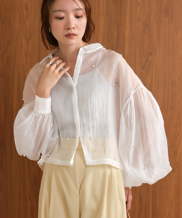 PEARL SHEER VOLUME SLEEVE SHIRT BL