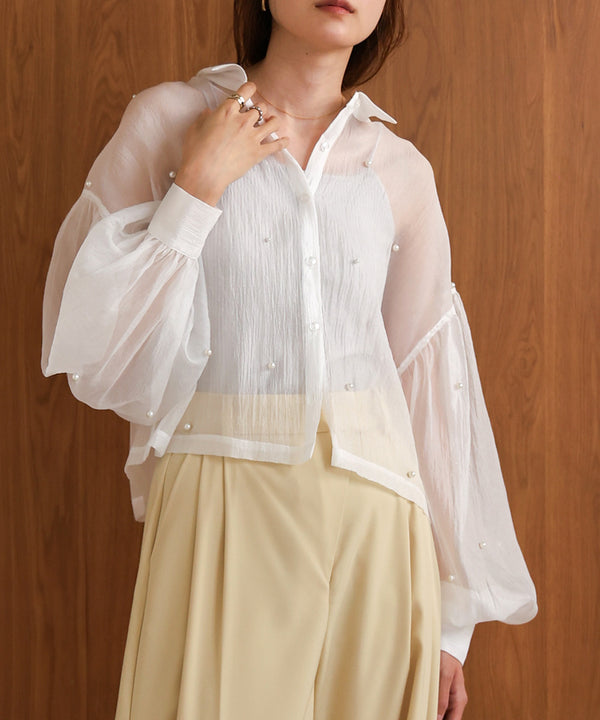 PEARL SHEER VOLUME SLEEVE SHIRT BL