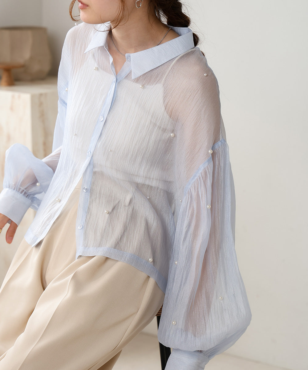 PEARL SHEER VOLUME SLEEVE SHIRT BL