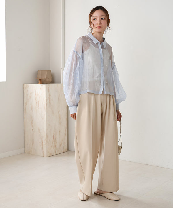 PEARL SHEER VOLUME SLEEVE SHIRT BL