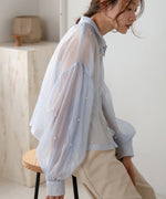 PEARL SHEER VOLUME SLEEVE SHIRT BL