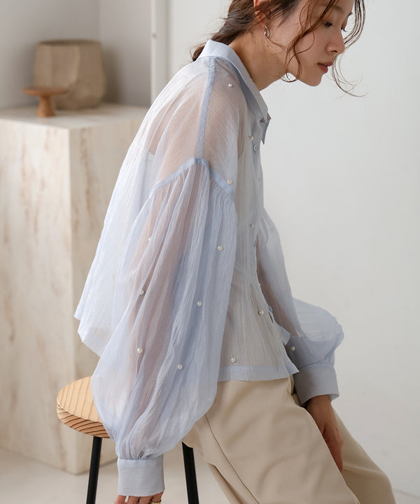 PEARL SHEER VOLUME SLEEVE SHIRT BL