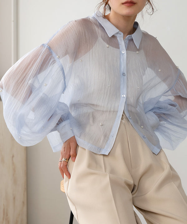 PEARL SHEER VOLUME SLEEVE SHIRT BL