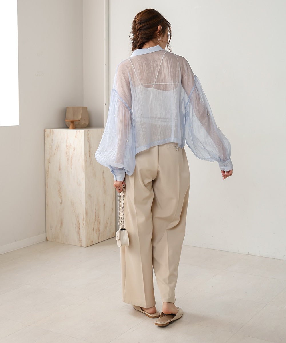 PEARL SHEER VOLUME SLEEVE SHIRT BL