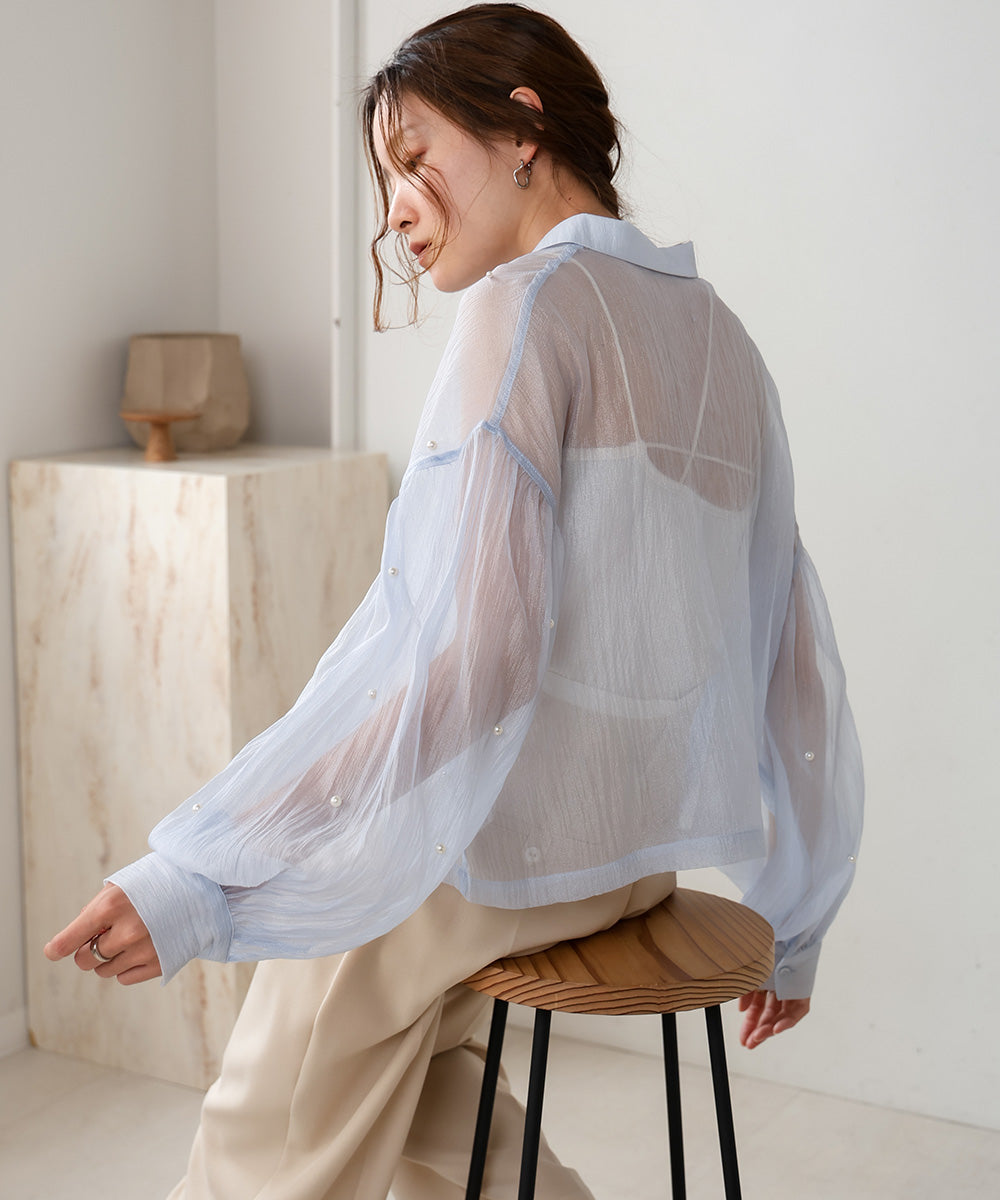 PEARL SHEER VOLUME SLEEVE SHIRT BL