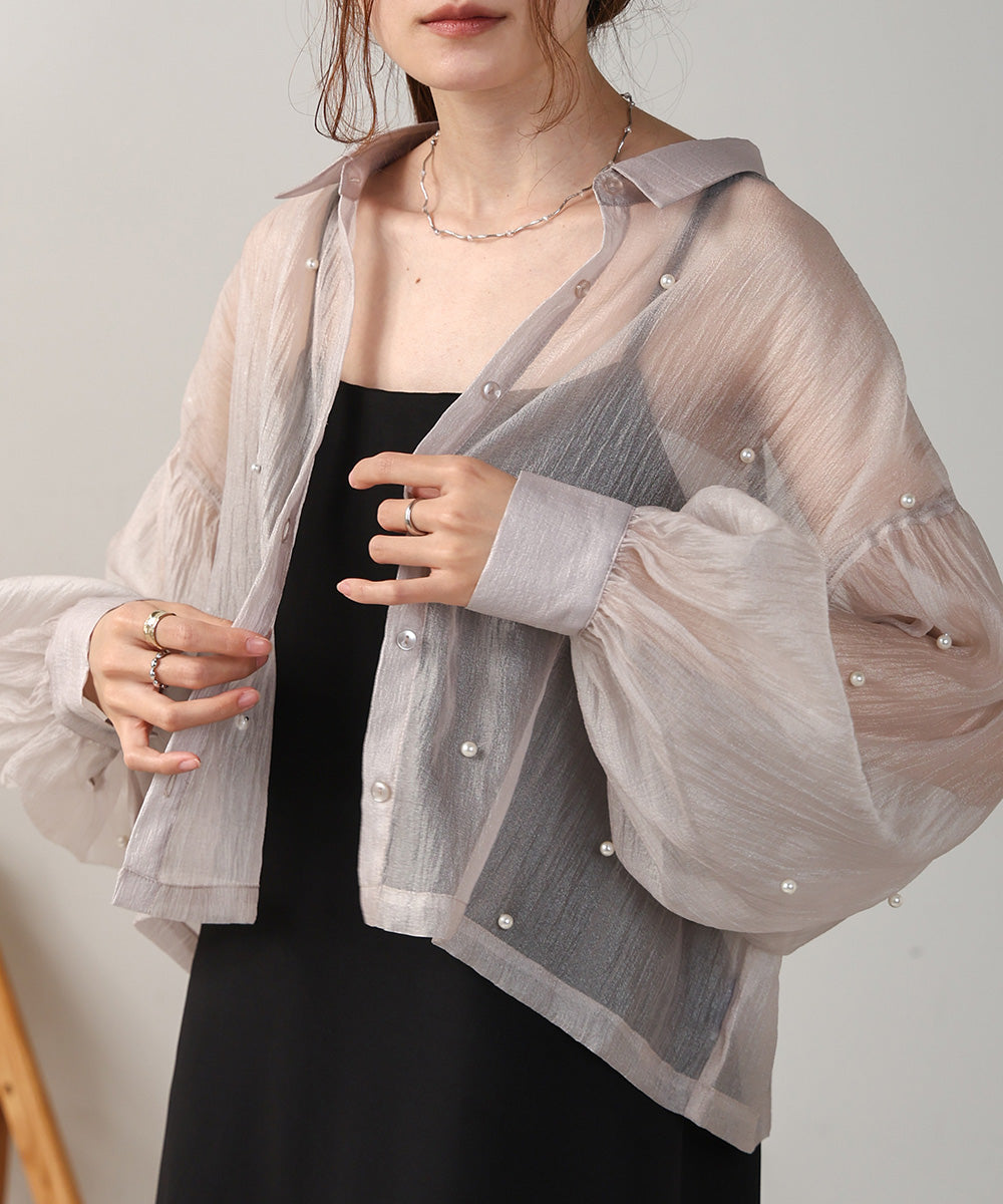 PEARL SHEER VOLUME SLEEVE SHIRT BL