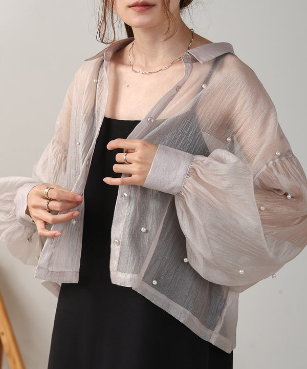 PEARL SHEER VOLUME SLEEVE SHIRT BL