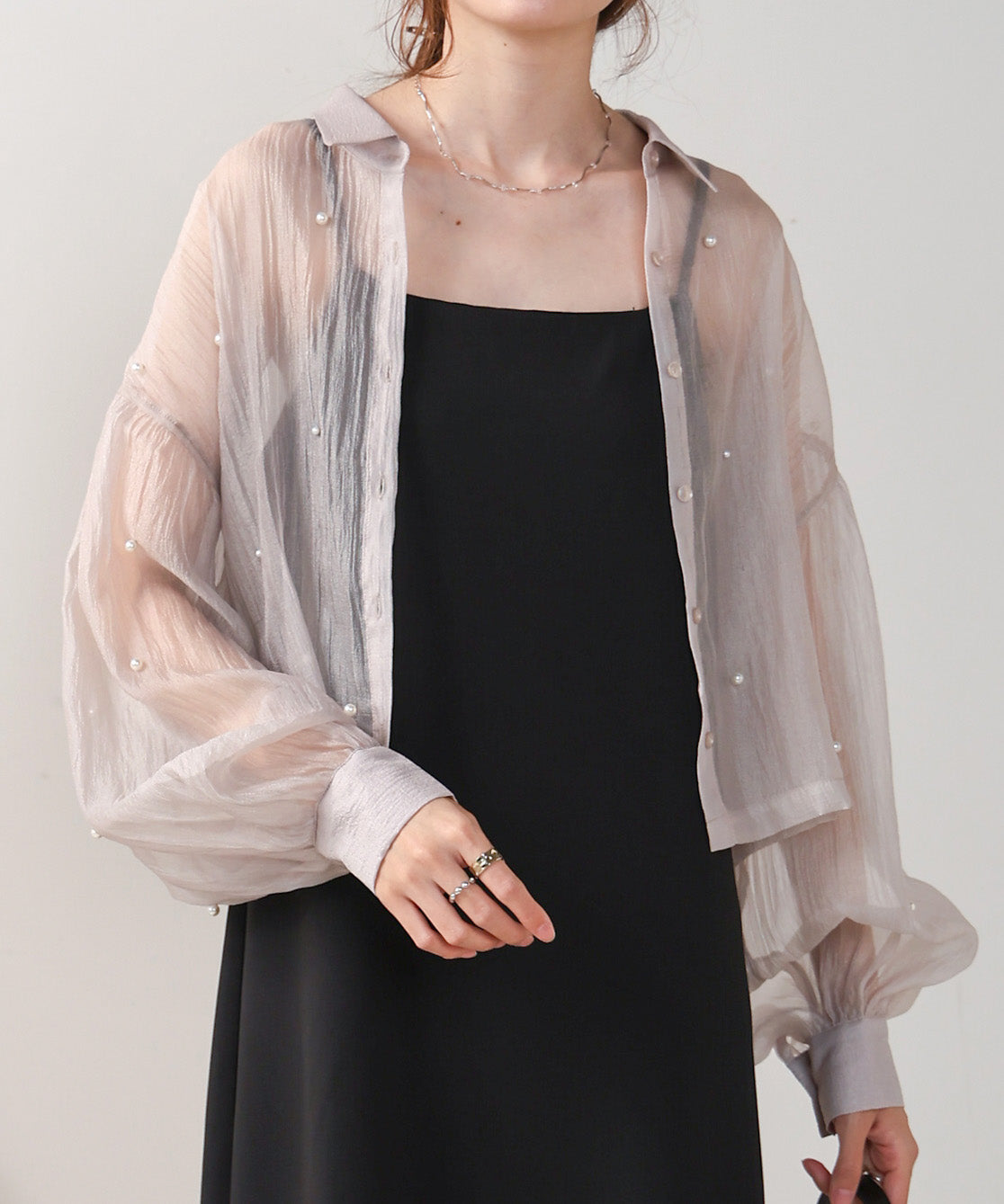 PEARL SHEER VOLUME SLEEVE SHIRT BL