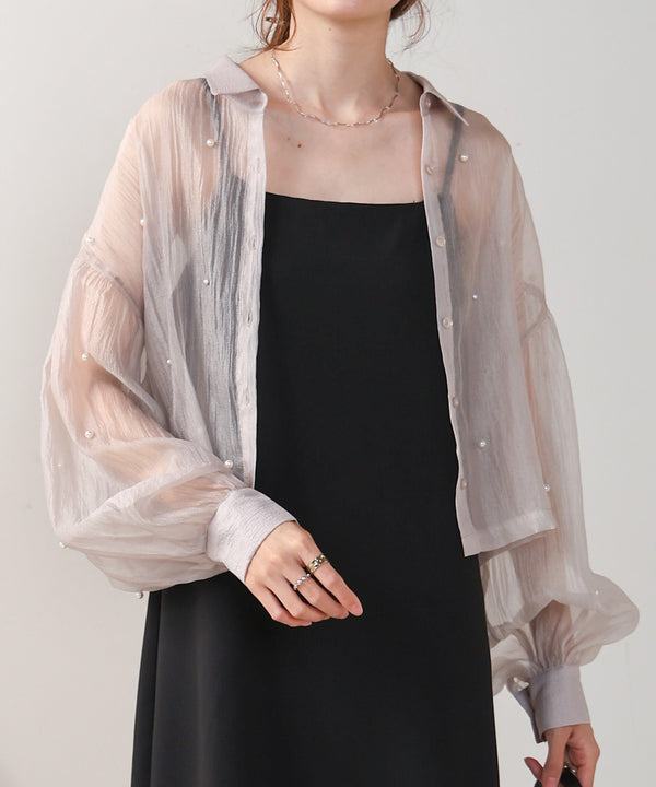 PEARL SHEER VOLUME SLEEVE SHIRT BL