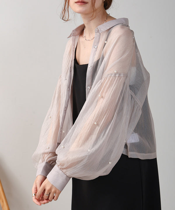 PEARL SHEER VOLUME SLEEVE SHIRT BL
