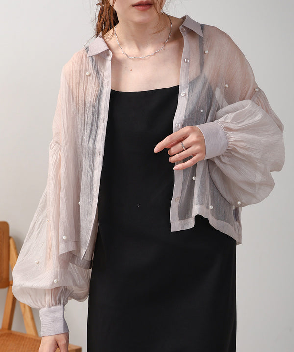 PEARL SHEER VOLUME SLEEVE SHIRT BL